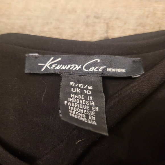 BLACK Dress | Kenneth Cole | Size 10 | Pleather Sleeves | Bubble Hemming - Picture 2 of 6